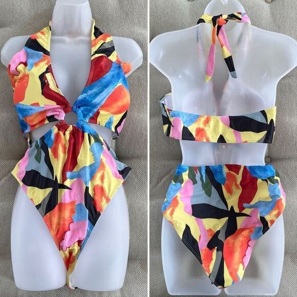 NEW SHEIN Colorful Abstract One Piece Keyhole Cutout Swimsuit 4XL - Picture 1 of 6